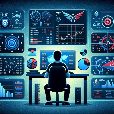 a person analysing statistics and information on different esport games and teams
