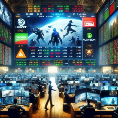 A person is seen researching and analyzing the stocks of a gaming company on a computer.